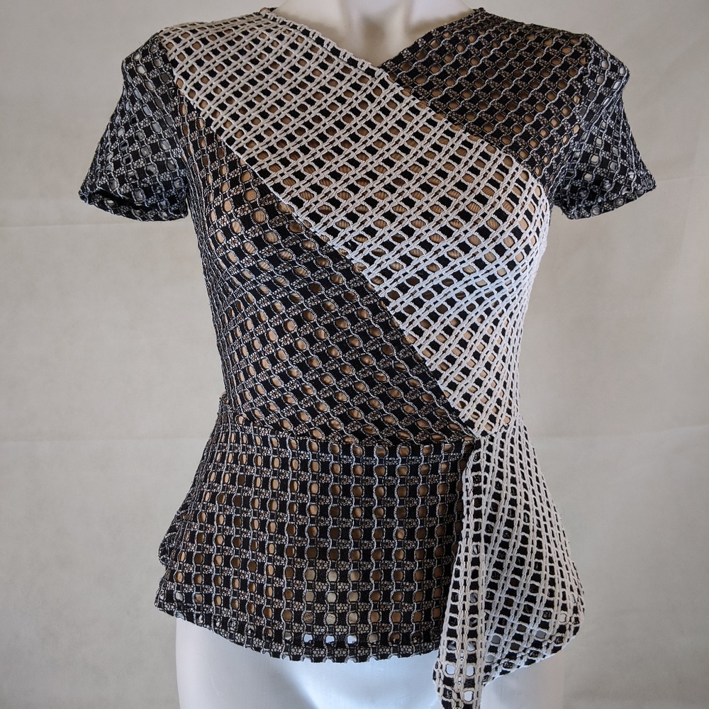 BCBG MaxAzaria Kaleigh  Peplum Black & White Top